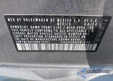 2024 Volkswagen Jetta 1.5T Se z USA, uszkodzony, nr VIN 3VW7M7BU2RM075561